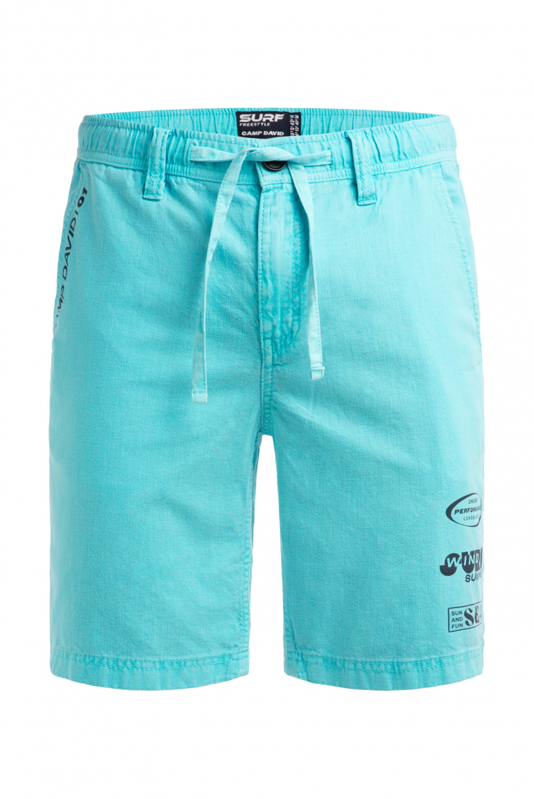 Shorts aus Leinen-Mix mit Label Print aqua
