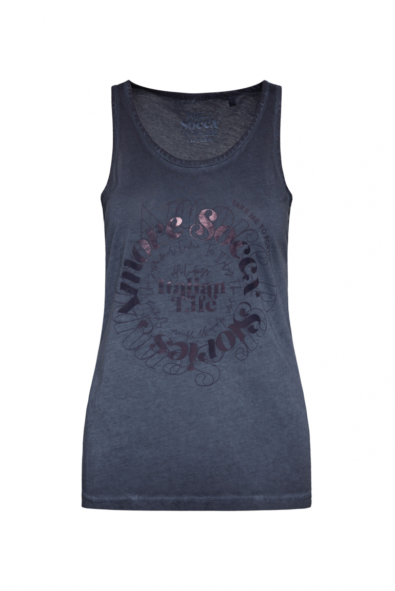 Sommertop Oil Dyed mit Print deep sea