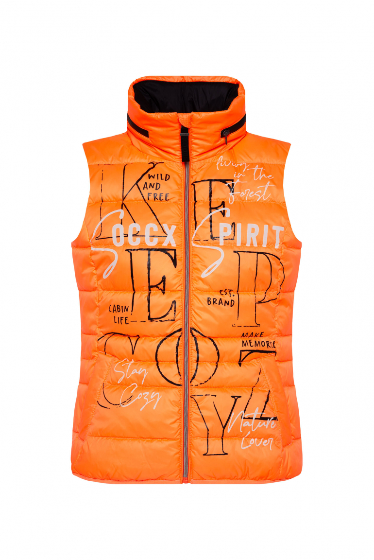 Steppweste mit Label Prints und Kapuze im Kragen brilliant orange neon