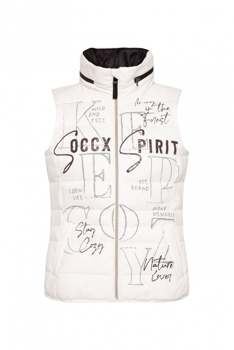 Steppweste mit Label Prints und Kapuze im Kragen ivory