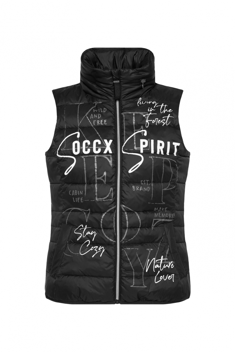 Steppweste mit Label Prints und Kapuze im Kragen black