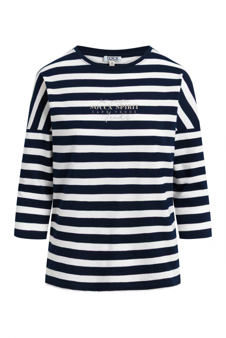 Streifenshirt mit Rücken-Print und 3/4-Ärmeln blue navy / opticwhite