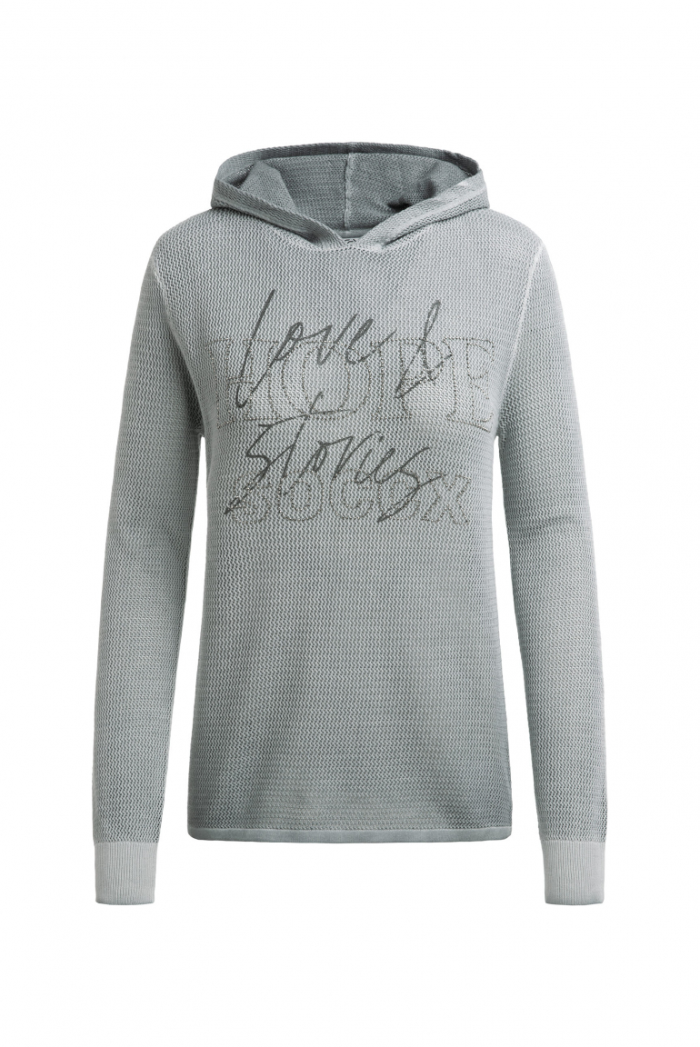 Strick-Hoodie mit Mesh-Struktur und Artwork lunar grey