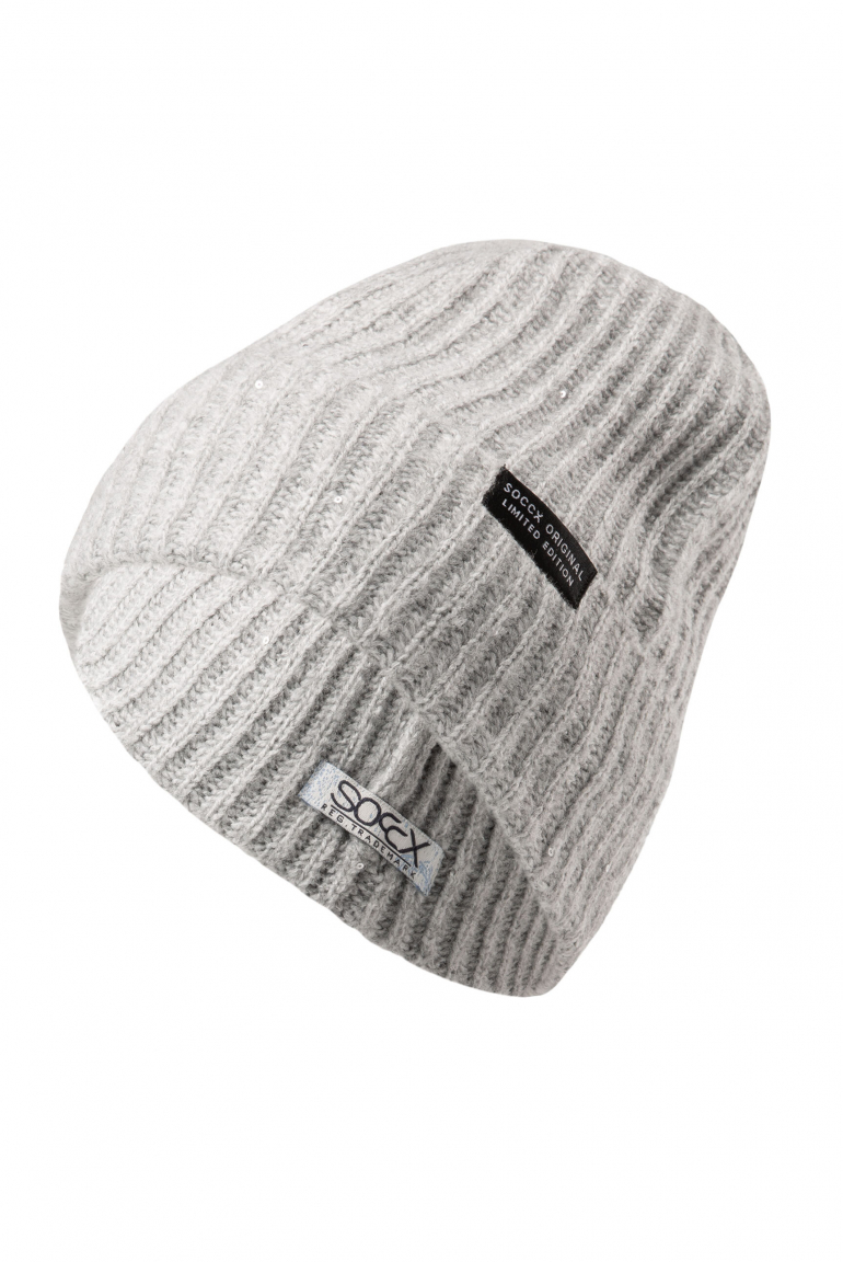 Strickmütze mit Mini-Pailletten grey melange