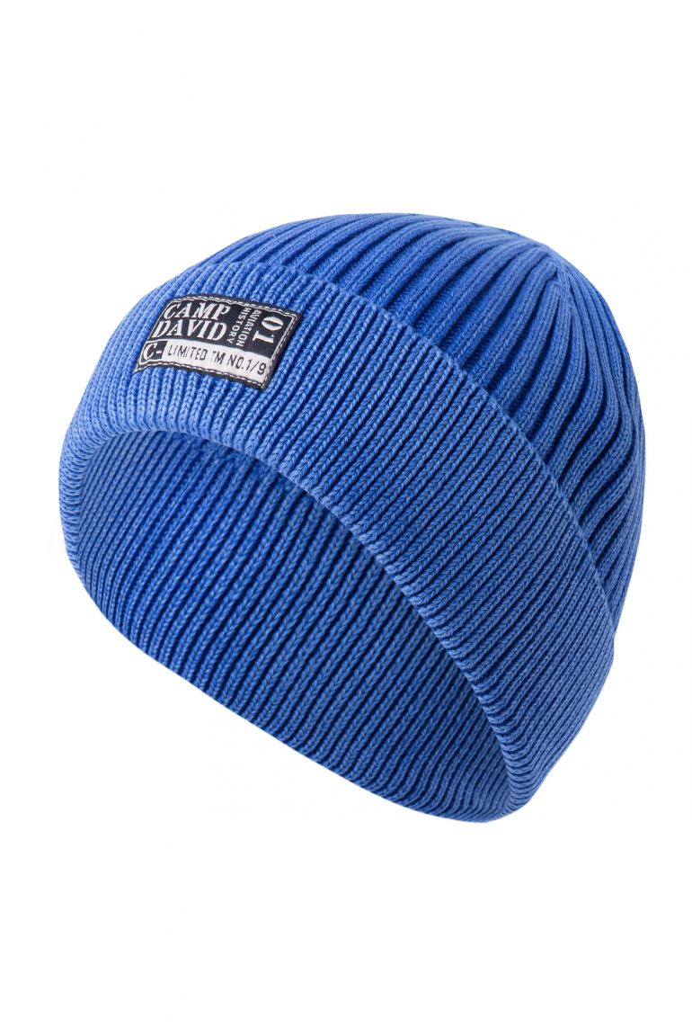 Strickmütze Stone Washed mit Label Patch flight blue