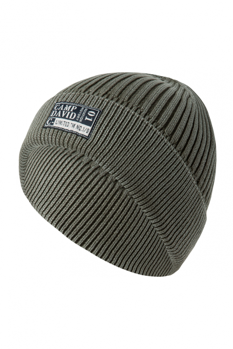 Strickmütze Stone Washed mit Label Patch medium khaki