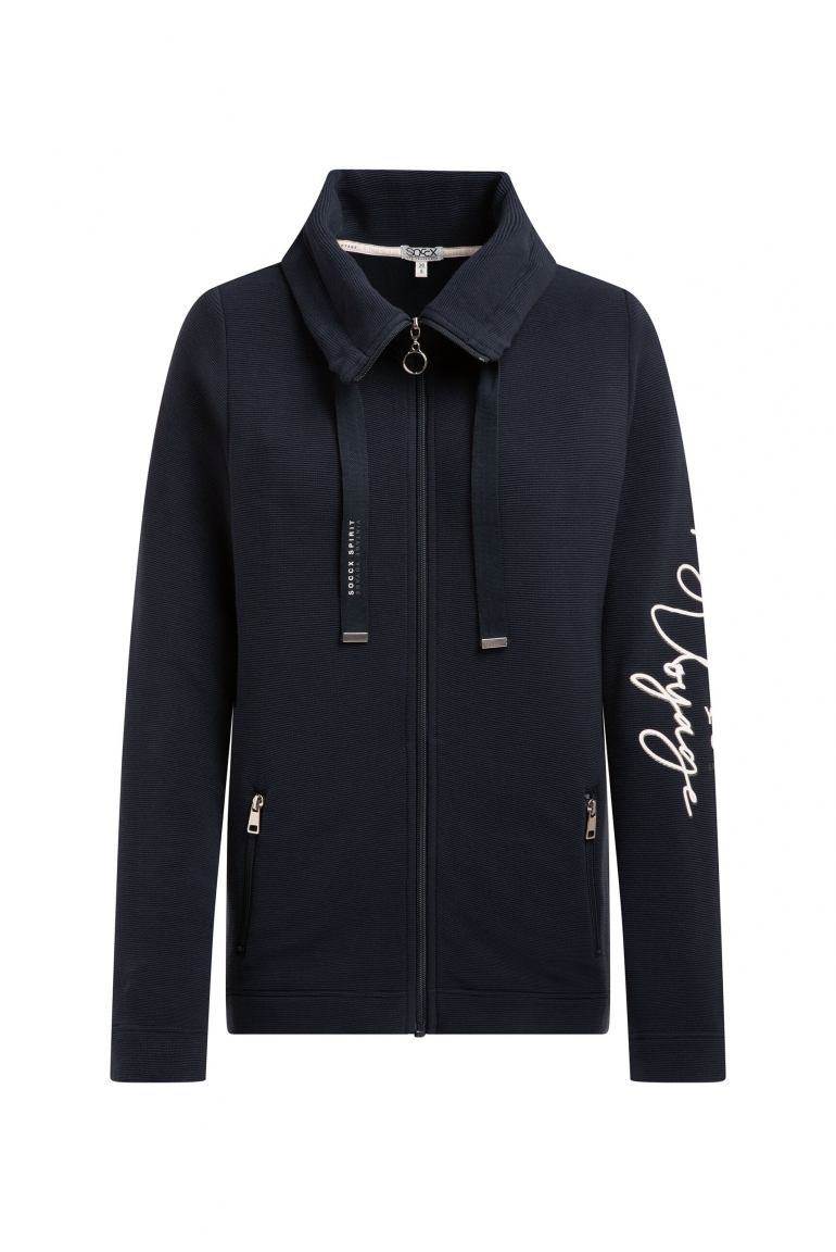 Strukturierte Sweatjacke mit hohem Kragen navy blue