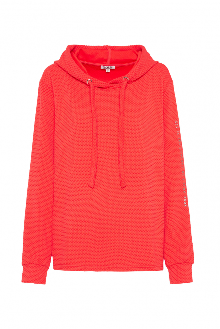 Strukturierter Hoodie mit Ärmel-Print juicy coral