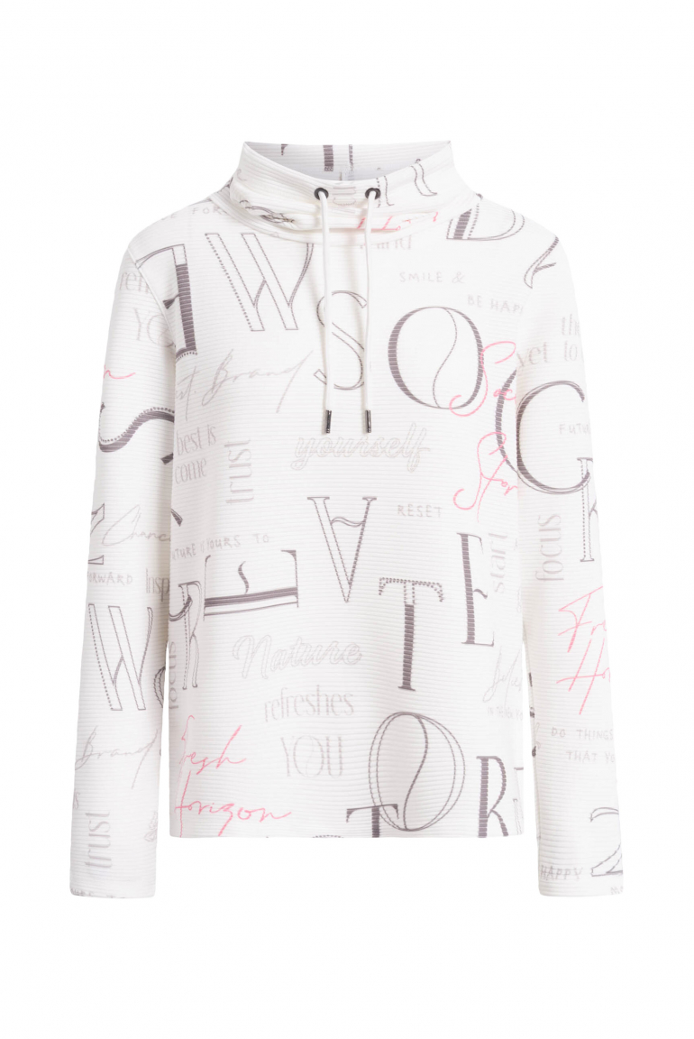 Strukturiertes Sweatshirt mit hohem Kragen und Artwork ivory