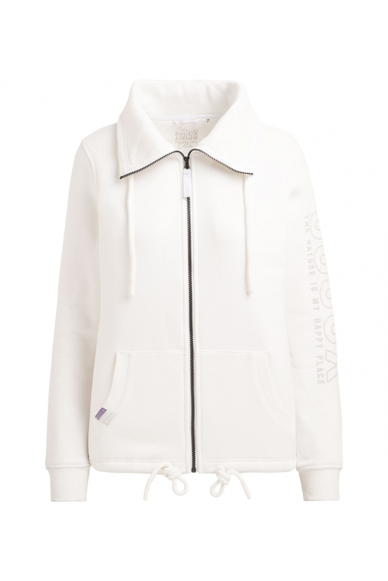 Sweatjacke mit hohem Kragen und Puffprints ivory
