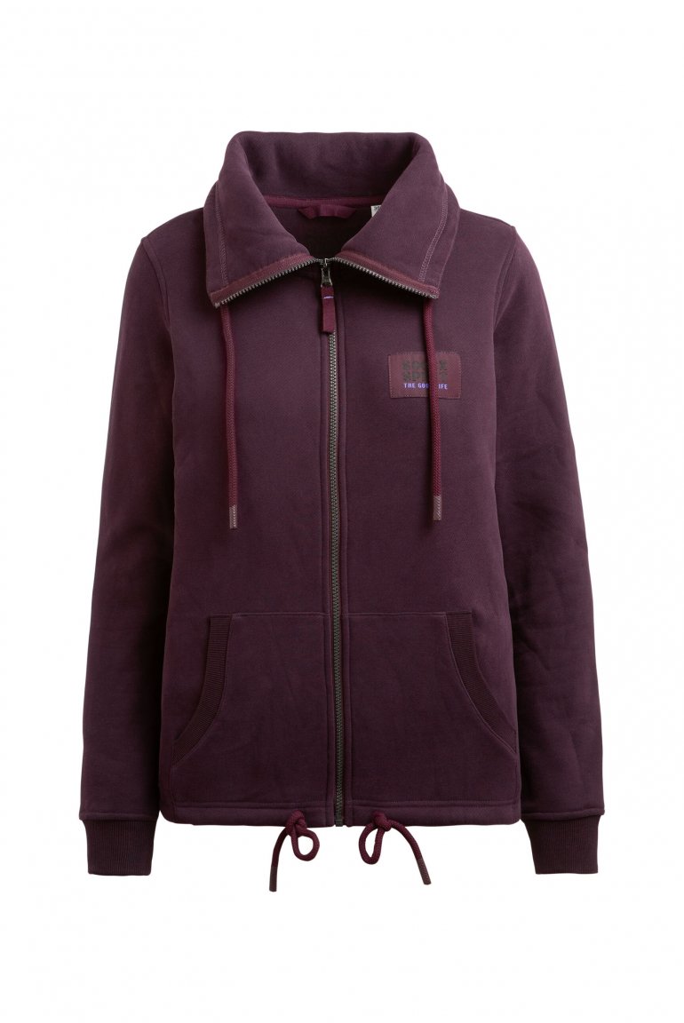 Sweatjacke mit hohem Kragen und Rücken-Print night plum
