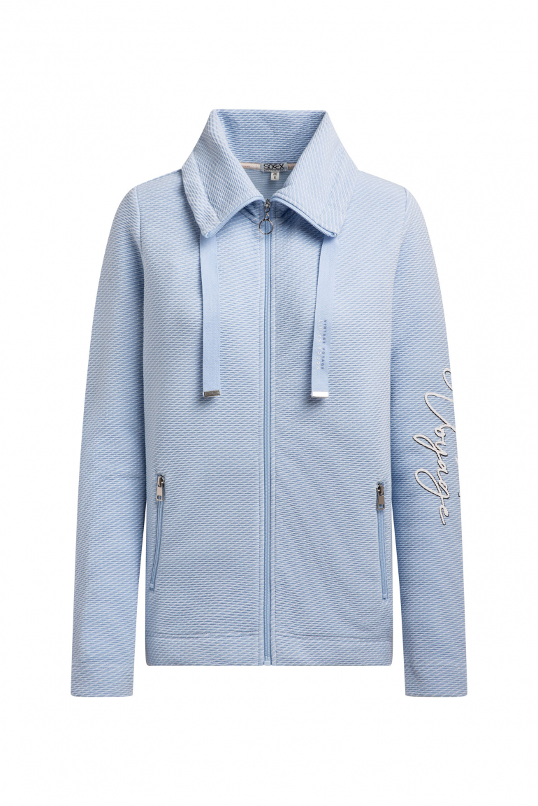 Sweatjacke mit Two-Tone-Struktur und hohem Kragen cool blue