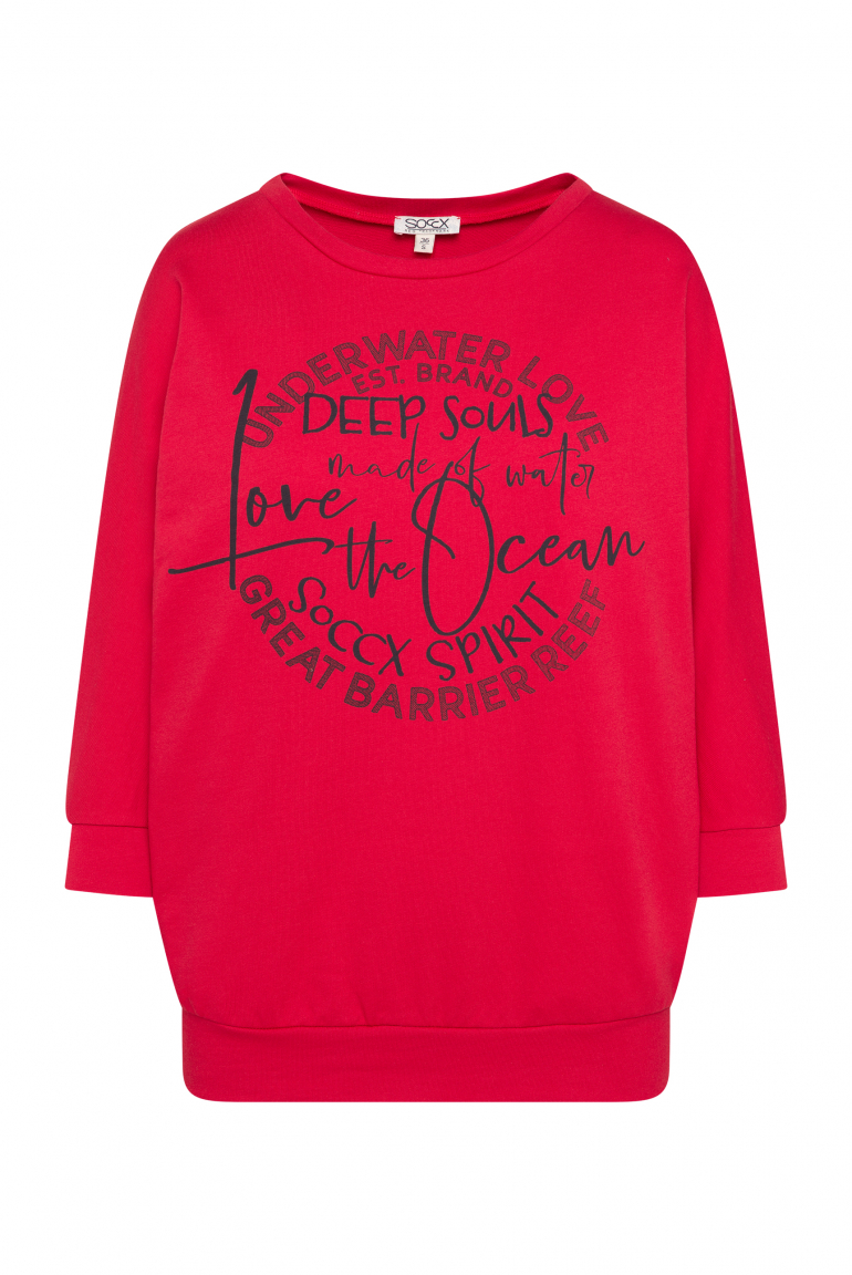 Sweatshirt mit kurzen Fledermausärmeln und Artwork speed red