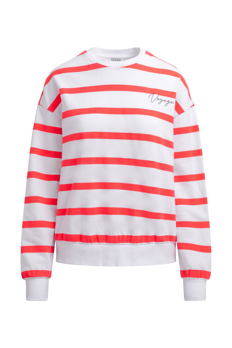 Sweatshirt mit Streifen-Design und Stickerei opticwhite