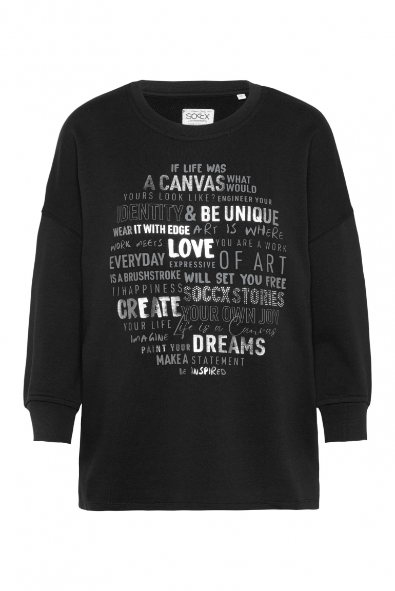 Sweatshirt mit Wording Print und 3/4-Arm black