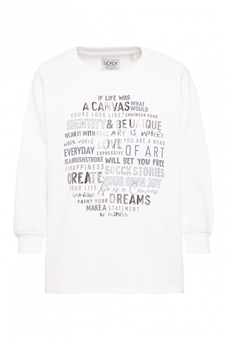 Sweatshirt mit Wording Print und 3/4-Arm opticwhite