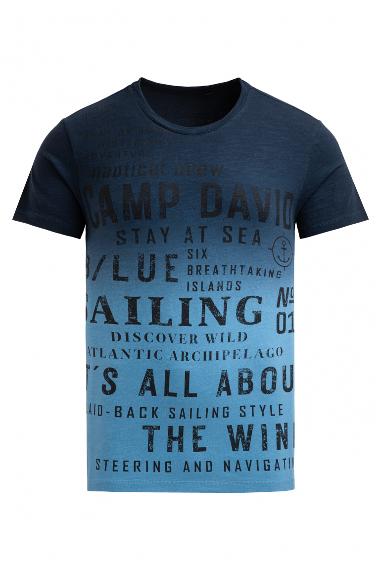 T-Shirt Dip Dye mit Wording Prints blue navy
