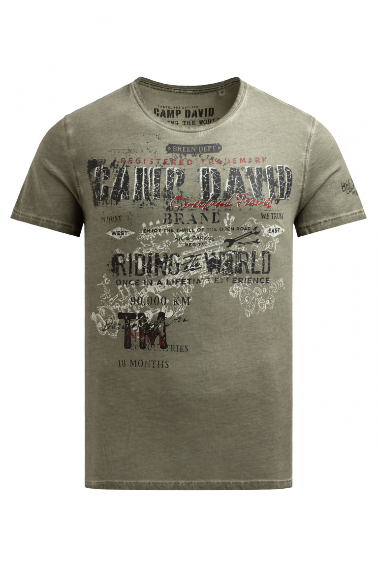 T-Shirt im Used Look mit Crack Prints vintage khaki