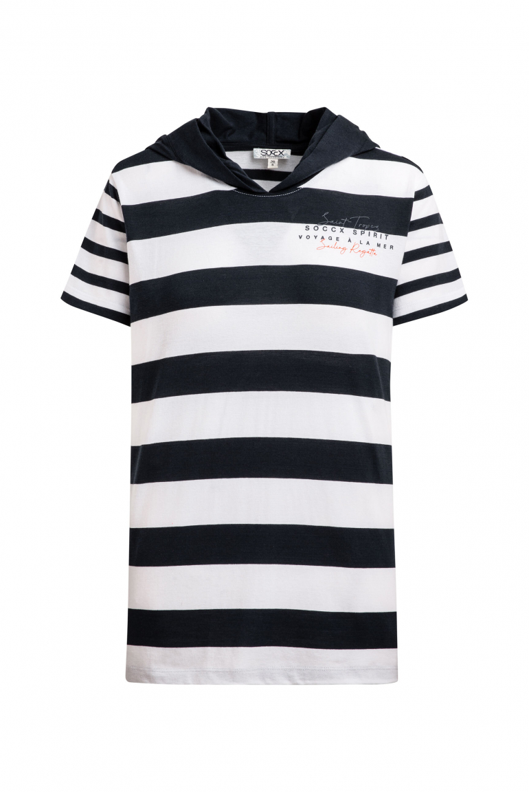 T-Shirt mit Streifen-Design und Kapuze blue navy