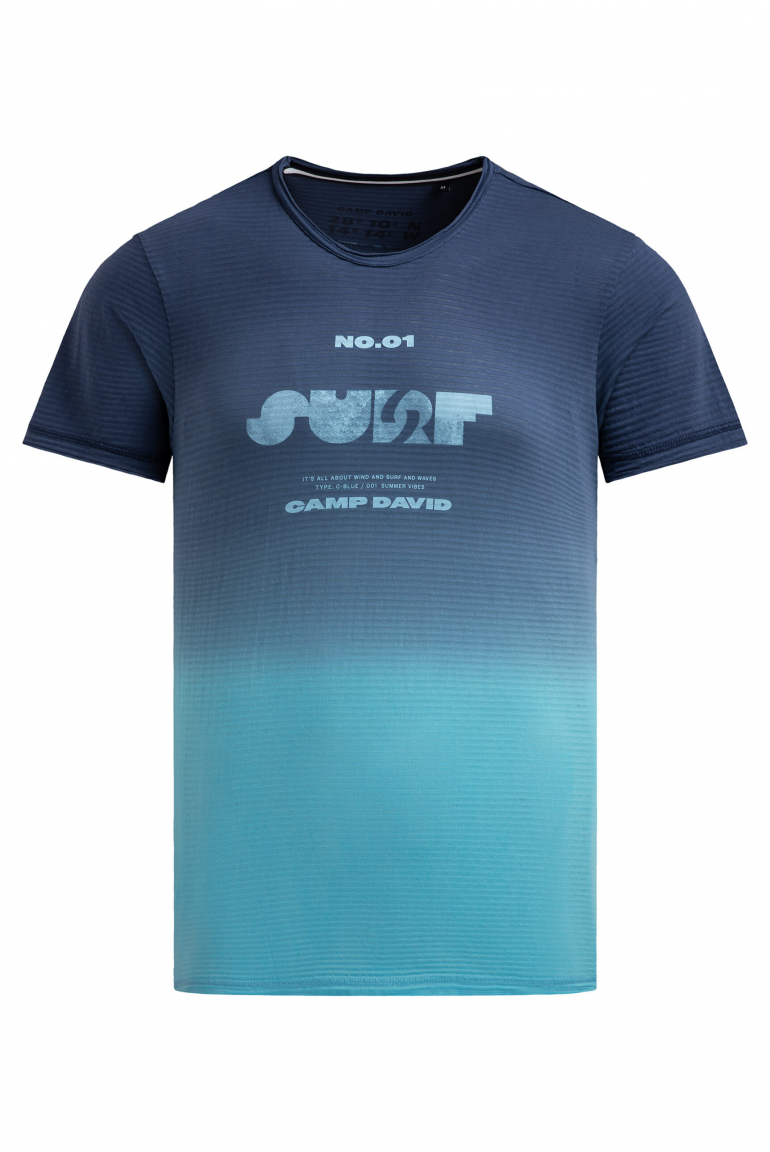 T-Shirt mit Strukturstreifen und Rücken-Artwork aqua