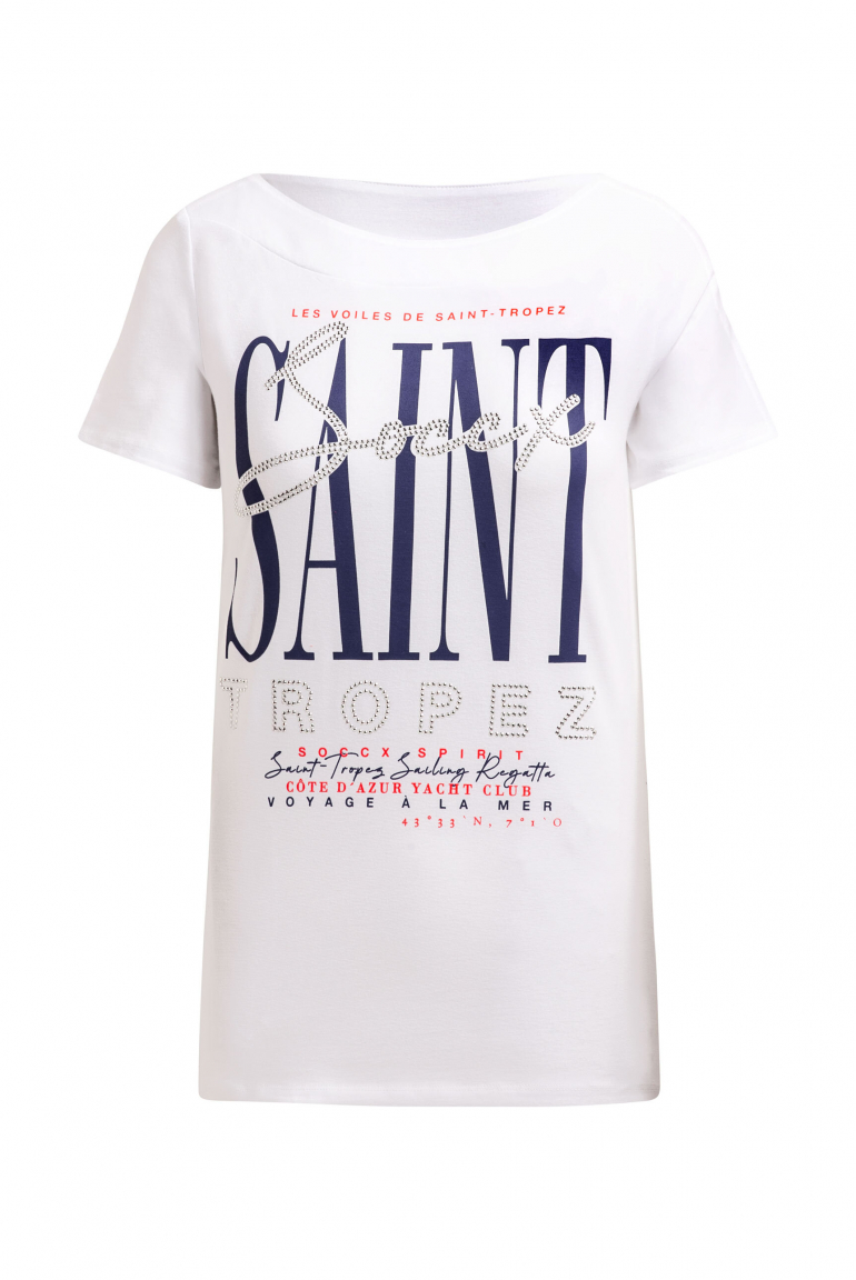 T-Shirt mit U-Boot-Ausschnitt und Artwork opticwhite