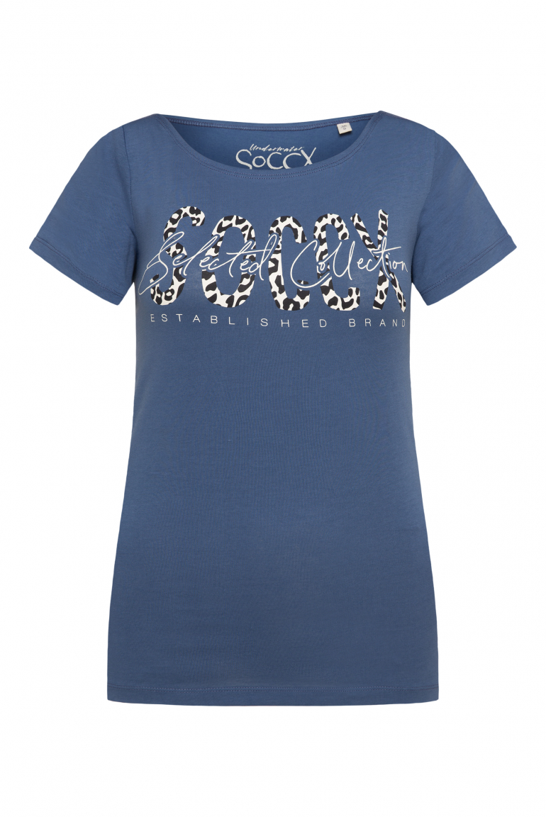 T-Shirt mit U-Boot-Ausschnitt und Logo Print wave blue
