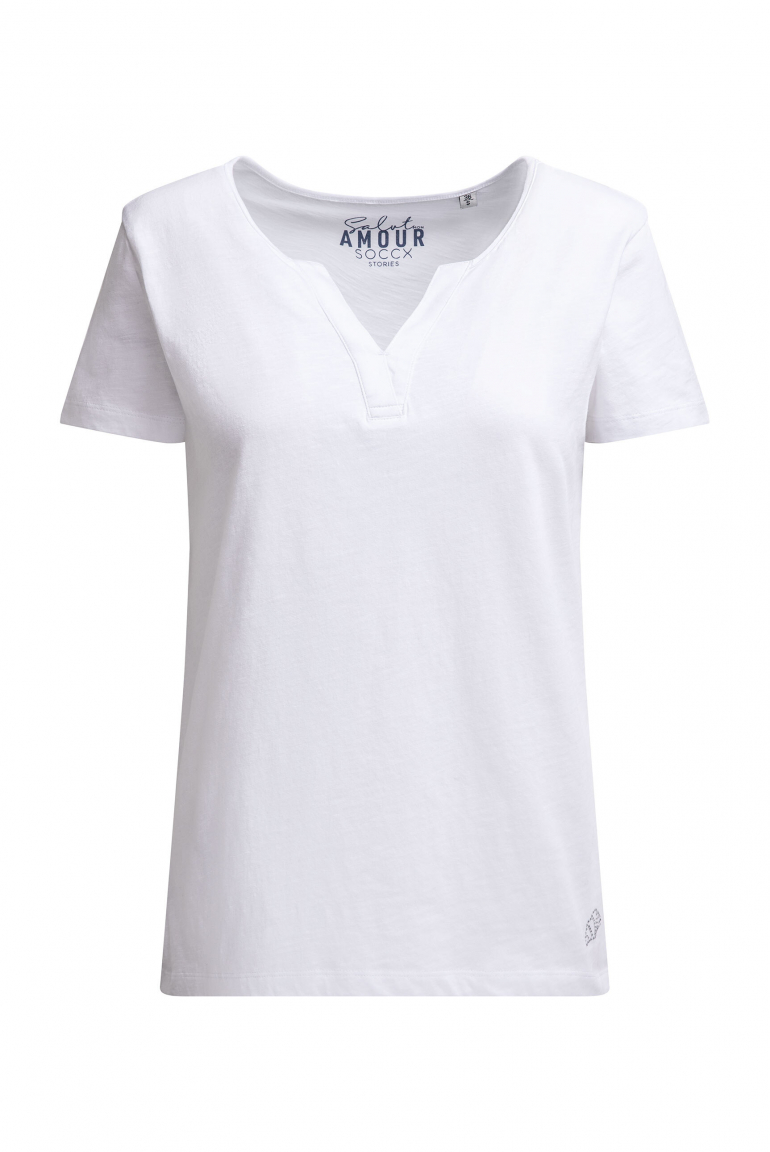 T-Shirt mit V-Cut und Rückenprint opticwhite