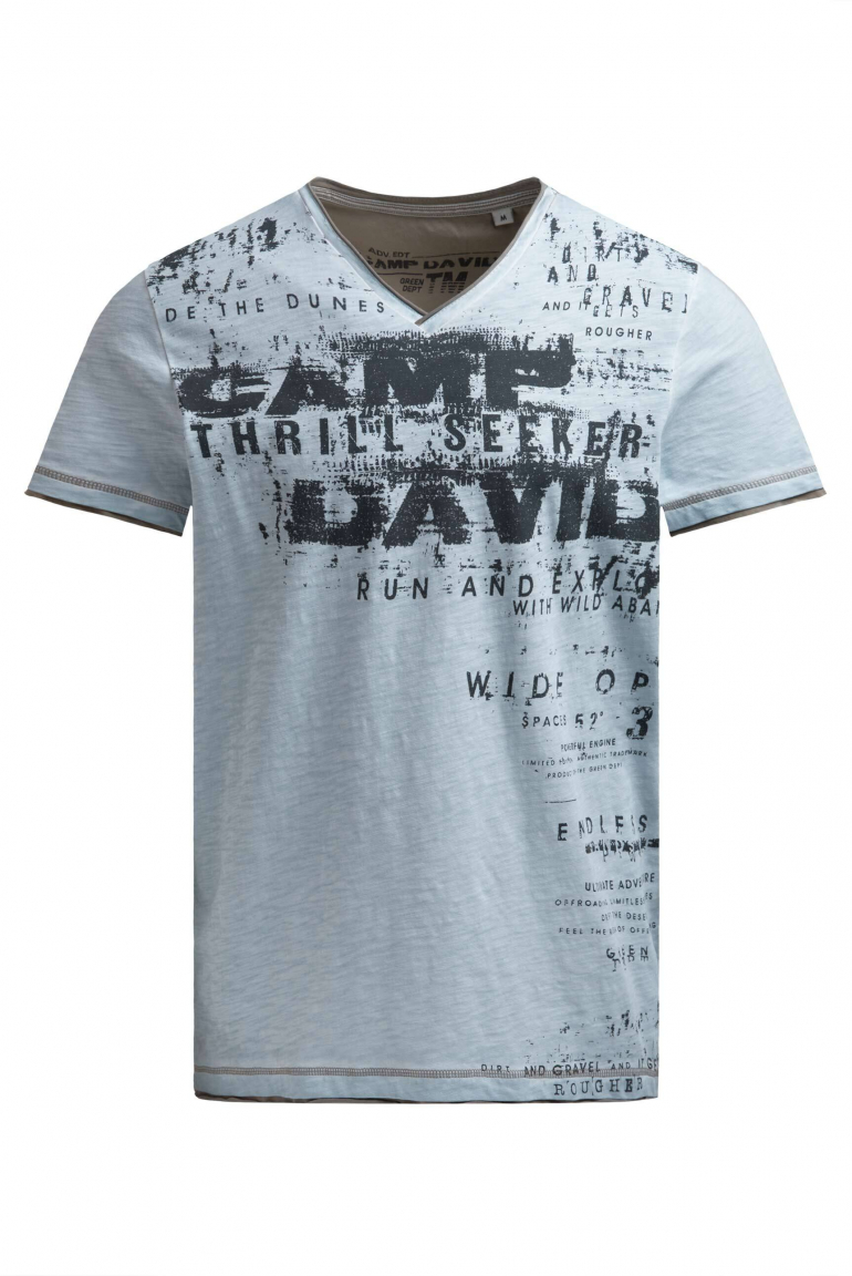 T-Shirt mit V-Neck im Vintage Look silver blue