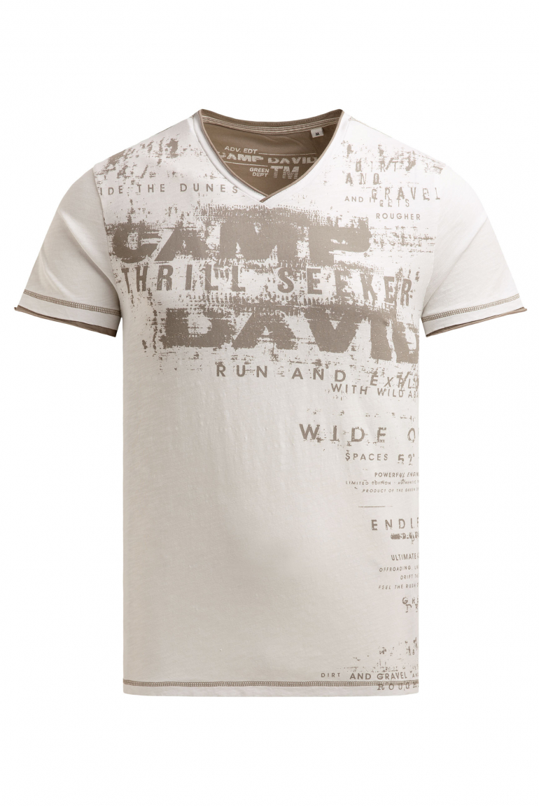 T-Shirt mit V-Neck im Vintage Look ivory