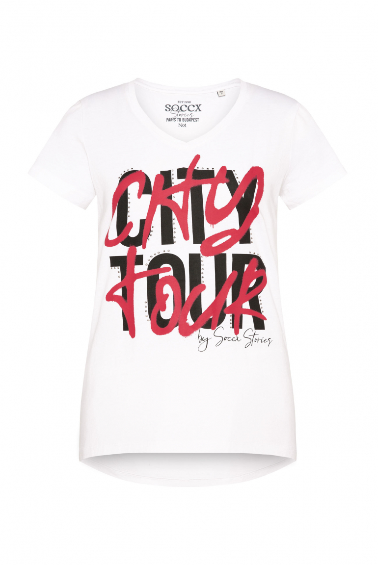 T-Shirt mit Wording Print und Schmucksteinen opticwhite