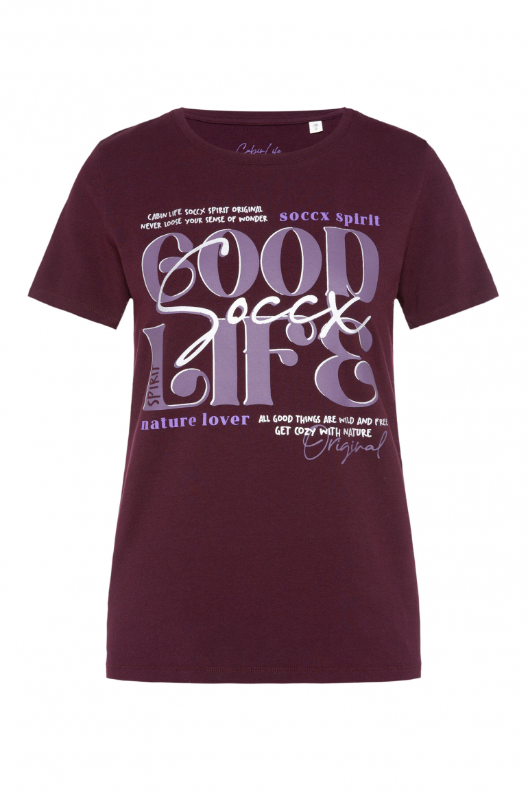 T-Shirt Rundhals mit Wording Print night plum