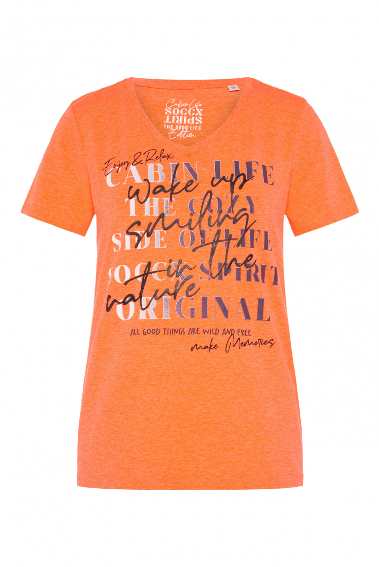 T-Shirt V-Ausschnitt mit Colour Gradient Print brilliant orange neon