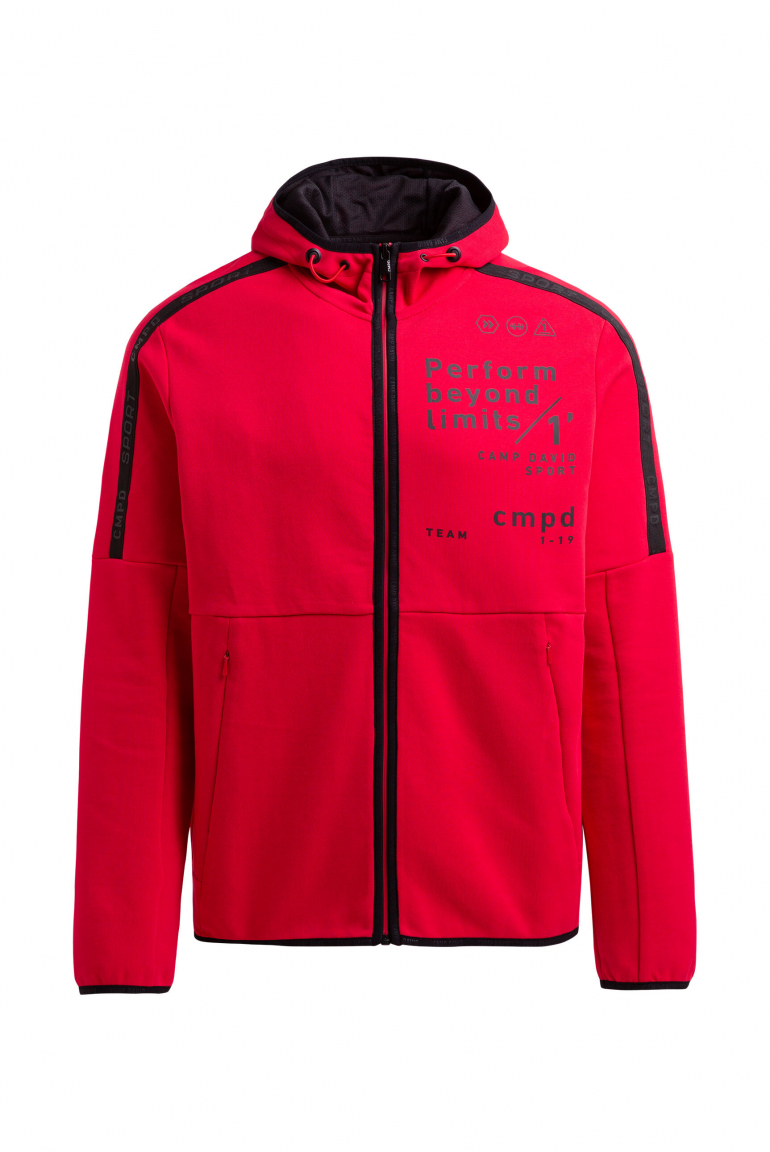 Trainingsjacke aus Interlock mit Kapuze und Artworks bright red