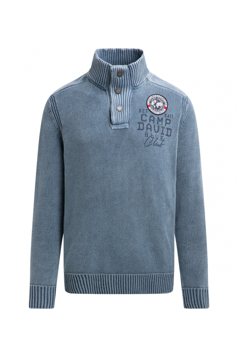 Troyer-Pullover aus Chenille mit Print und Patch vintage blue