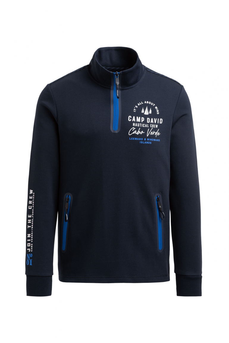 Troyer-Sweatshirt aus Interlock mit Rücken-Artwork blue navy