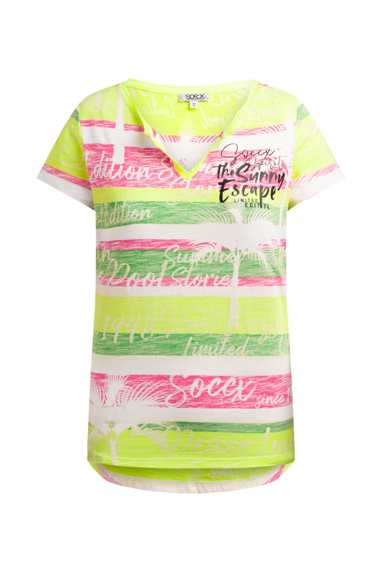 V-Shirt mit All-Over-Streifen- und Logo-Prints neon rainbow