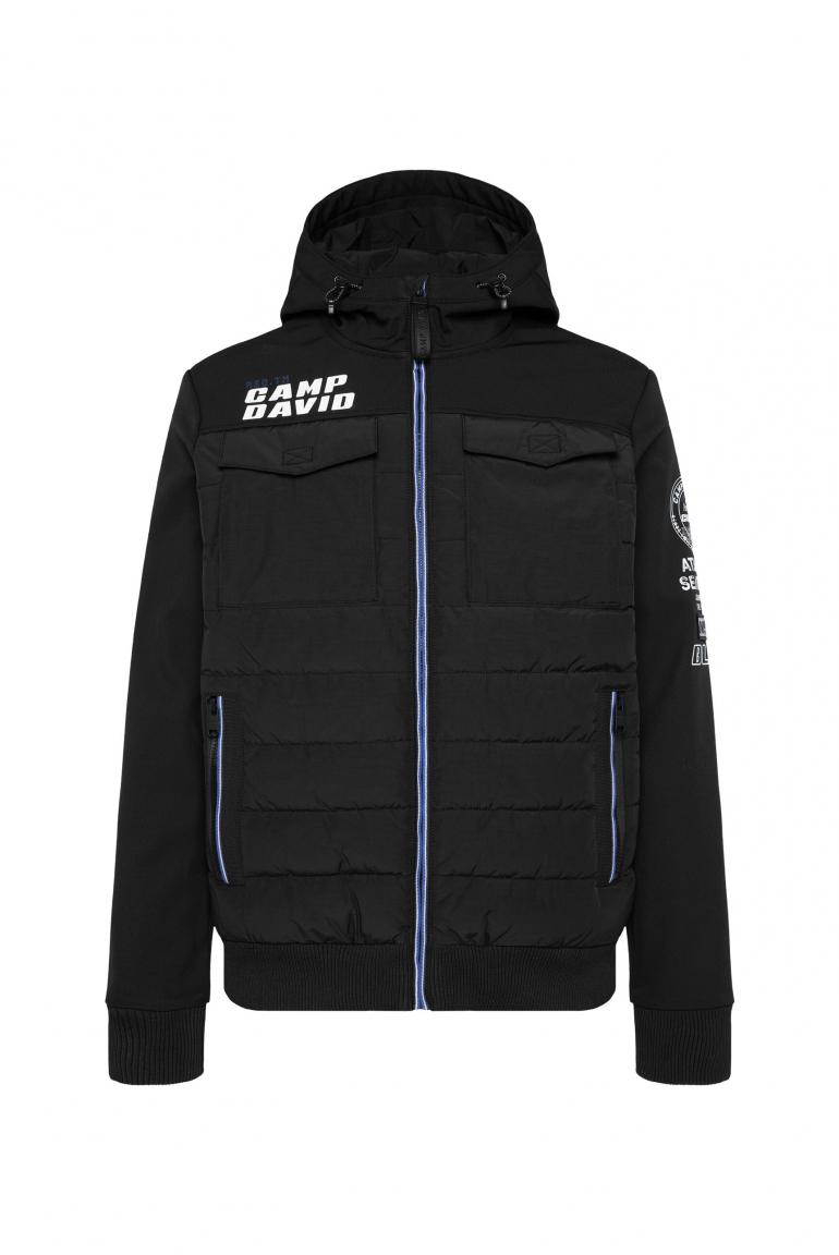 Winter-Blouson im Materialmix mit Rücken-Print black