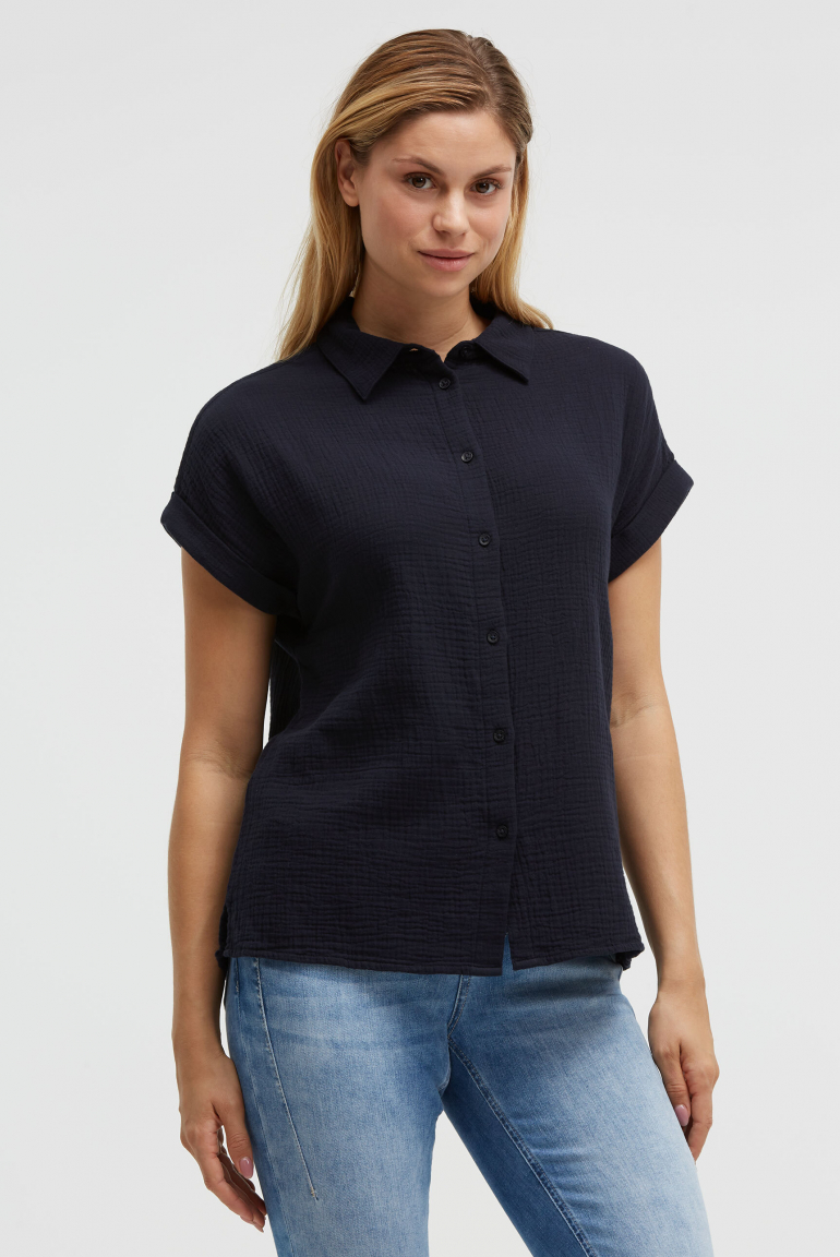 Ärmellose Musselin-Bluse mit Rückenprint