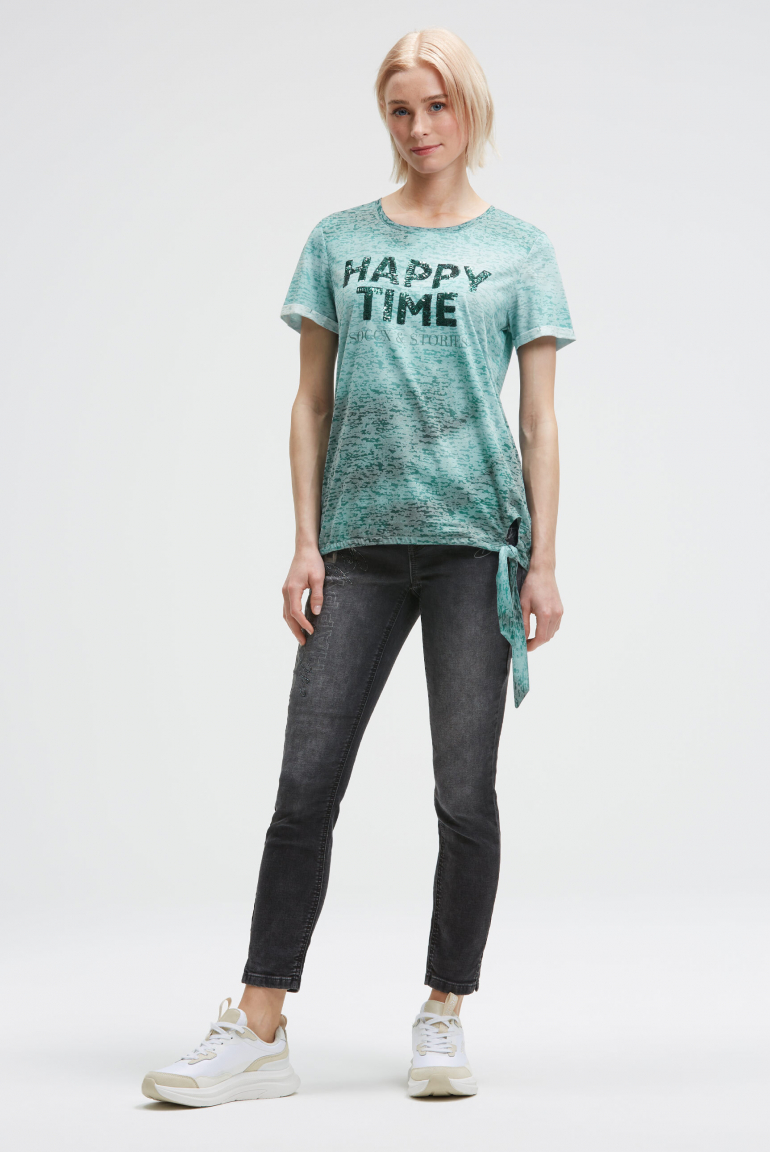 Ausbrenner-Shirt mit Pailletten-Wording