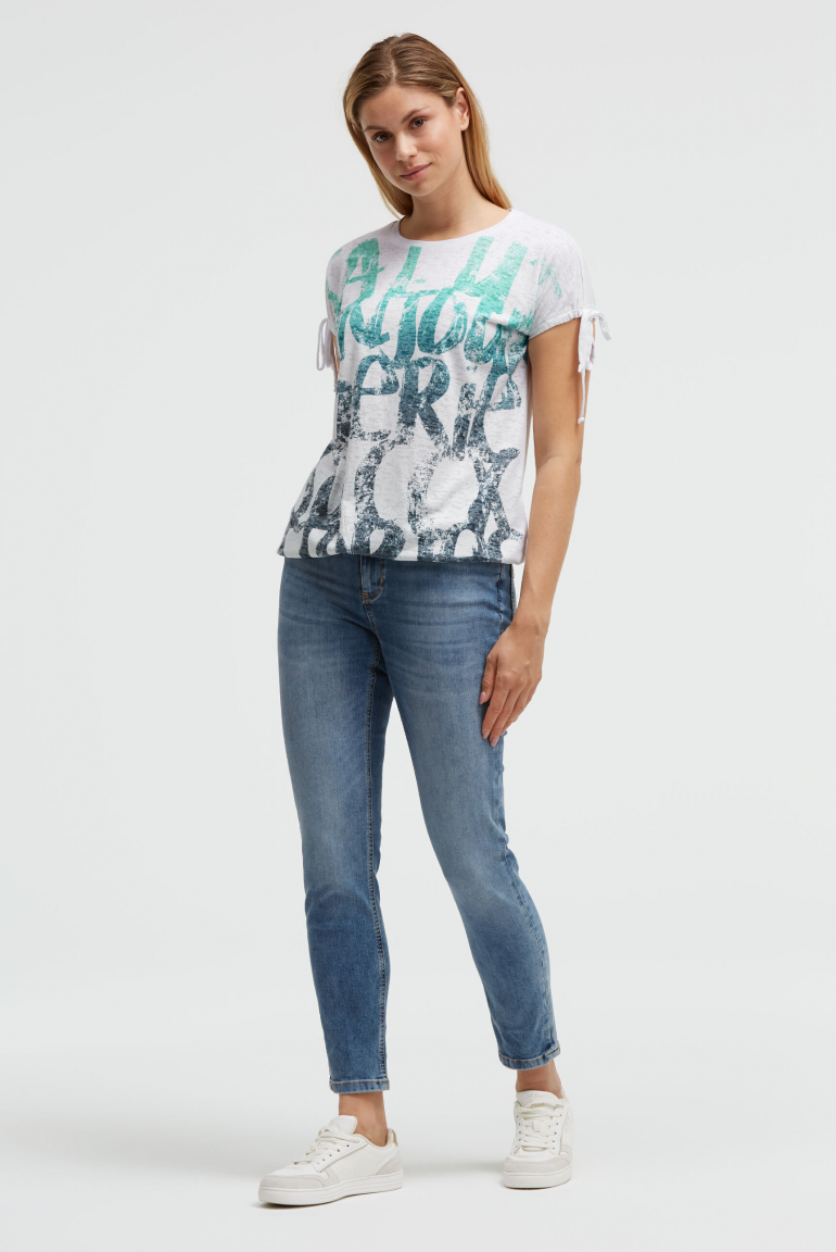 Ausbrenner-Shirt mit Print und Tunnelzugbändern