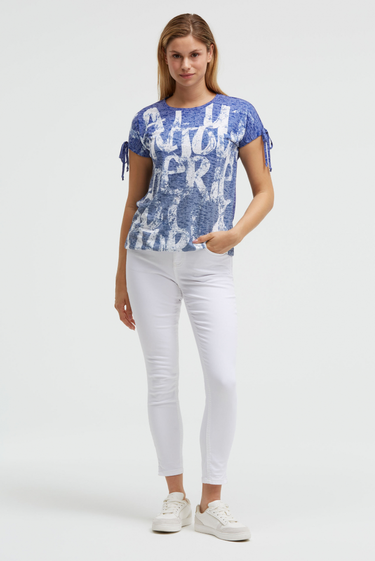 Ausbrenner-Shirt mit Print und Tunnelzugbändern