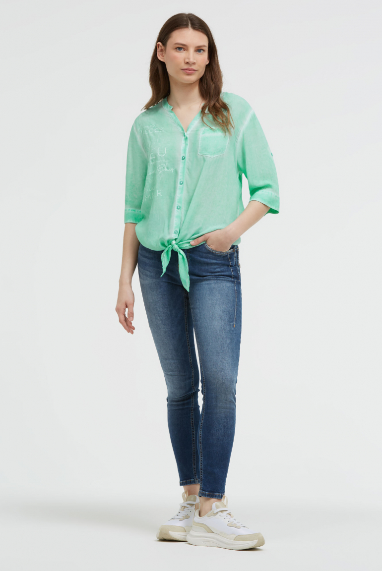 Bluse Kurzarm mit Knotensaum und Print