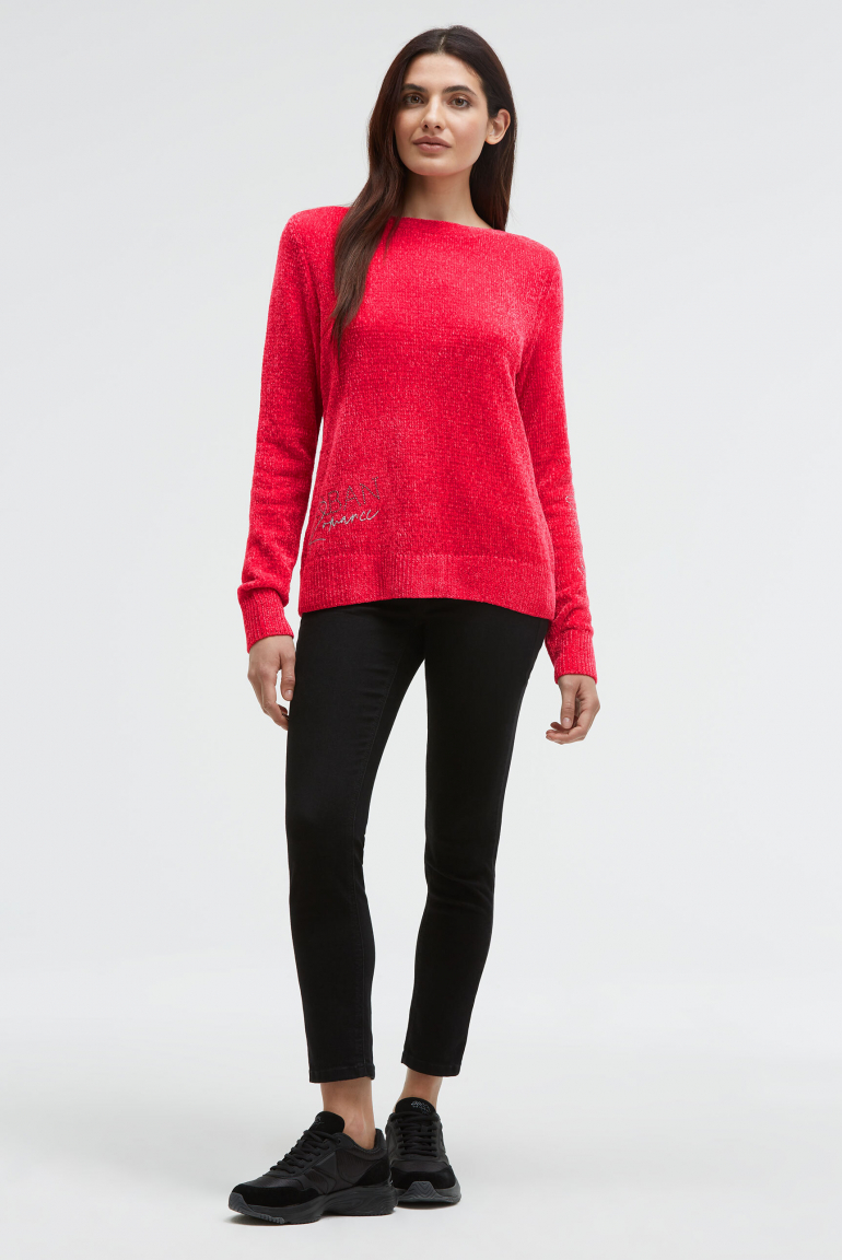 Chenille-Pullover mit Glitzer-Artworks