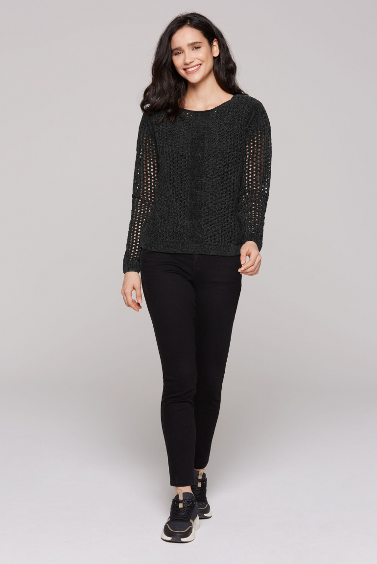 Chenille-Pullover mit U-Bootausschnitt