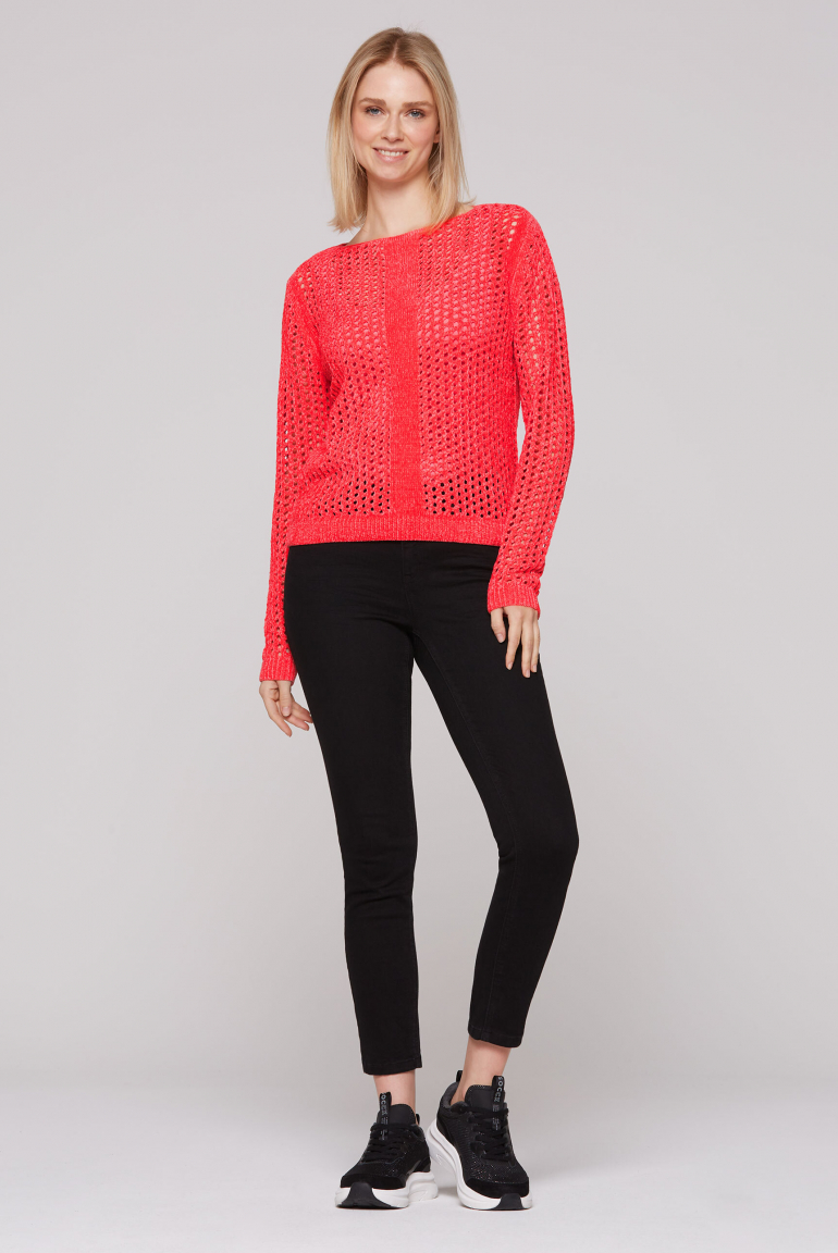 Chenille-Pullover mit U-Bootausschnitt