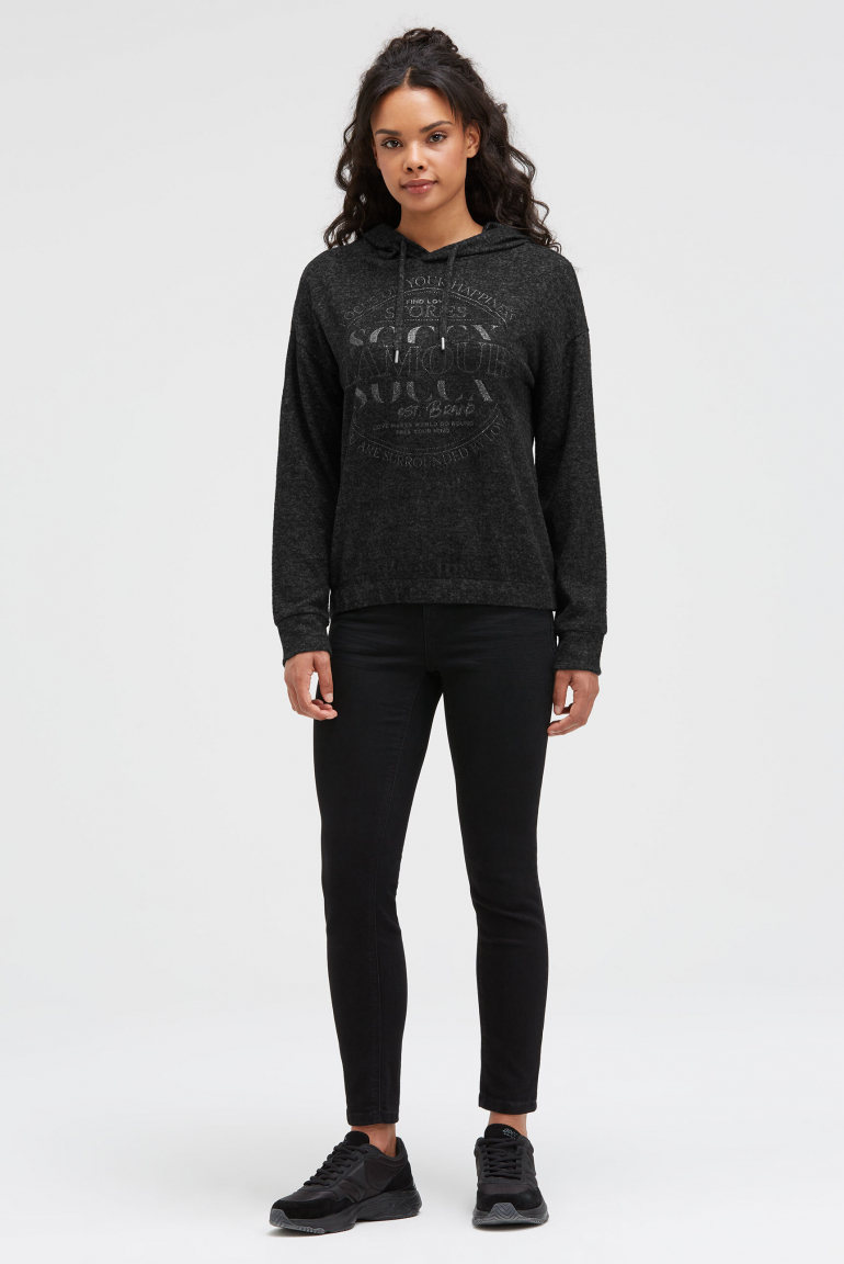 Hoodie aus Flauschstrick mit Glitzer-Print