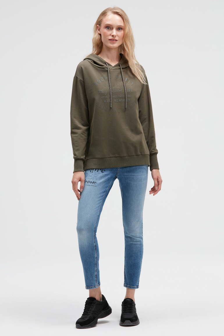 Hoodie mit tonigem Print und Zippern