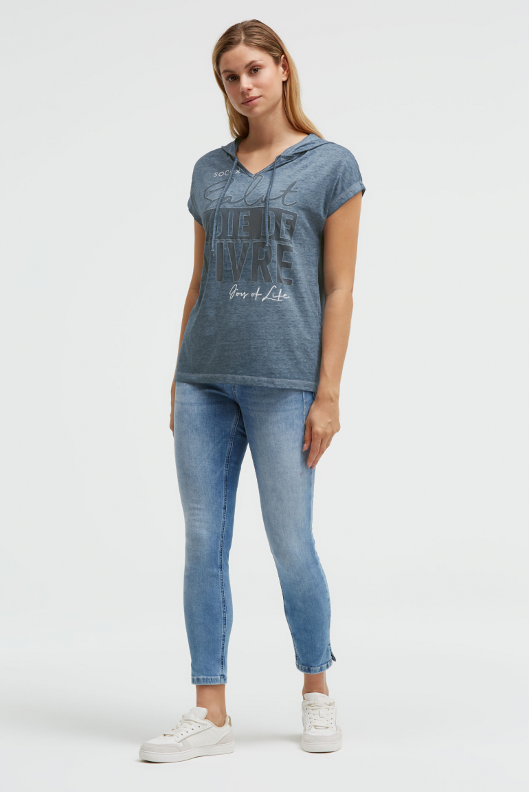 Hoodie-Top mit Ausbrenner-Effekten und Print