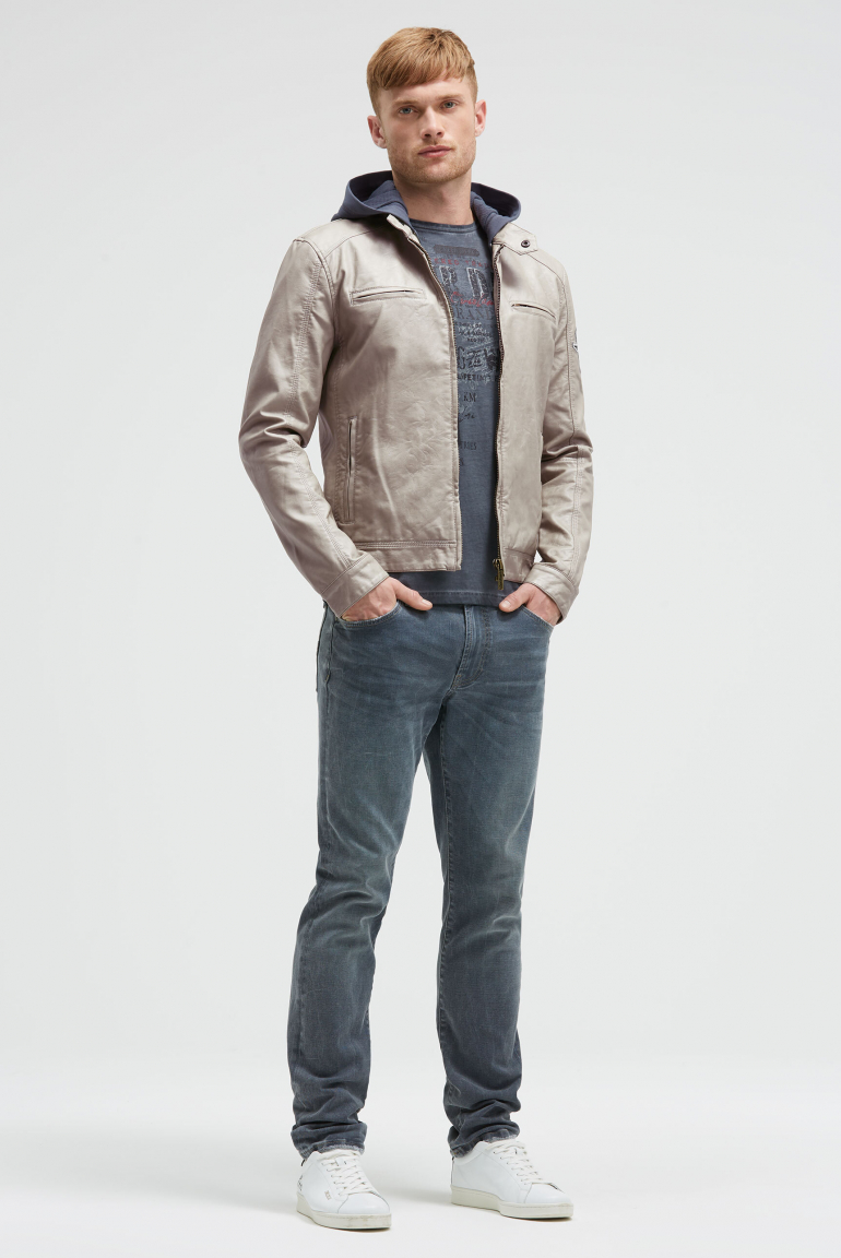 Jacke aus Kunstleder mit abknöpfbarer Sweatkapuze