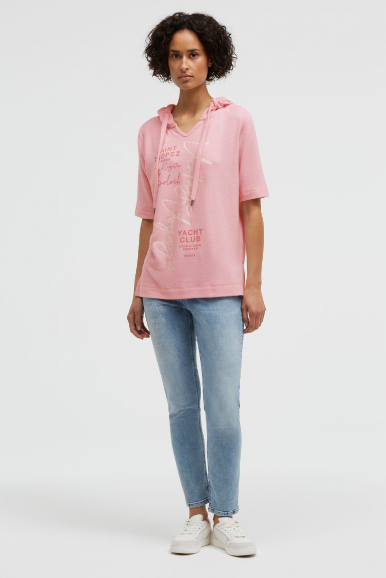 Kapuzenpullover Kurzarm aus Flauschstrick